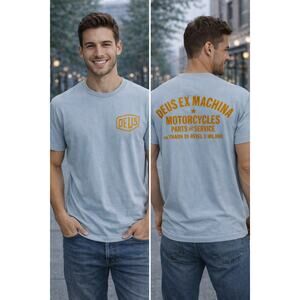 Deus Ex Machina Graphic Tee Light Blue Moto T-Shirt Size L